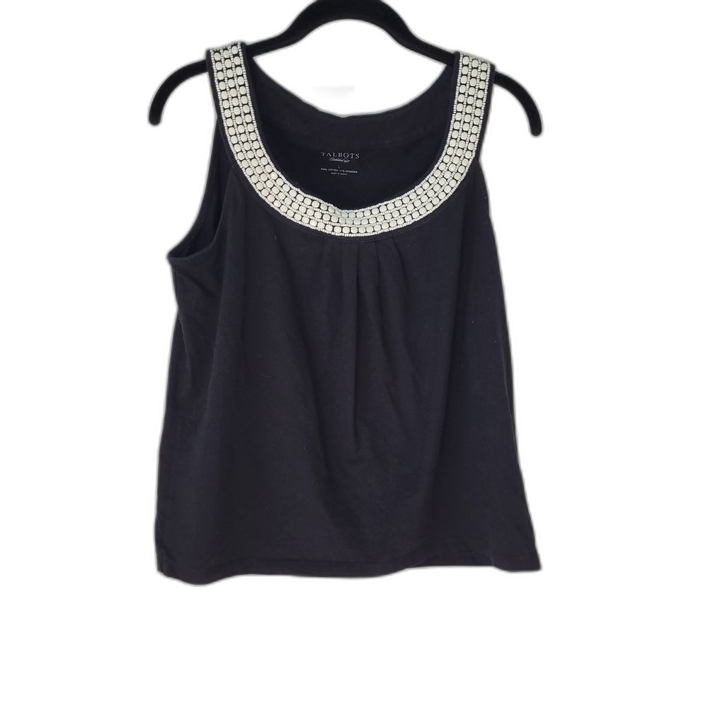 Talbots Black Tank Top with Beaded Neckline